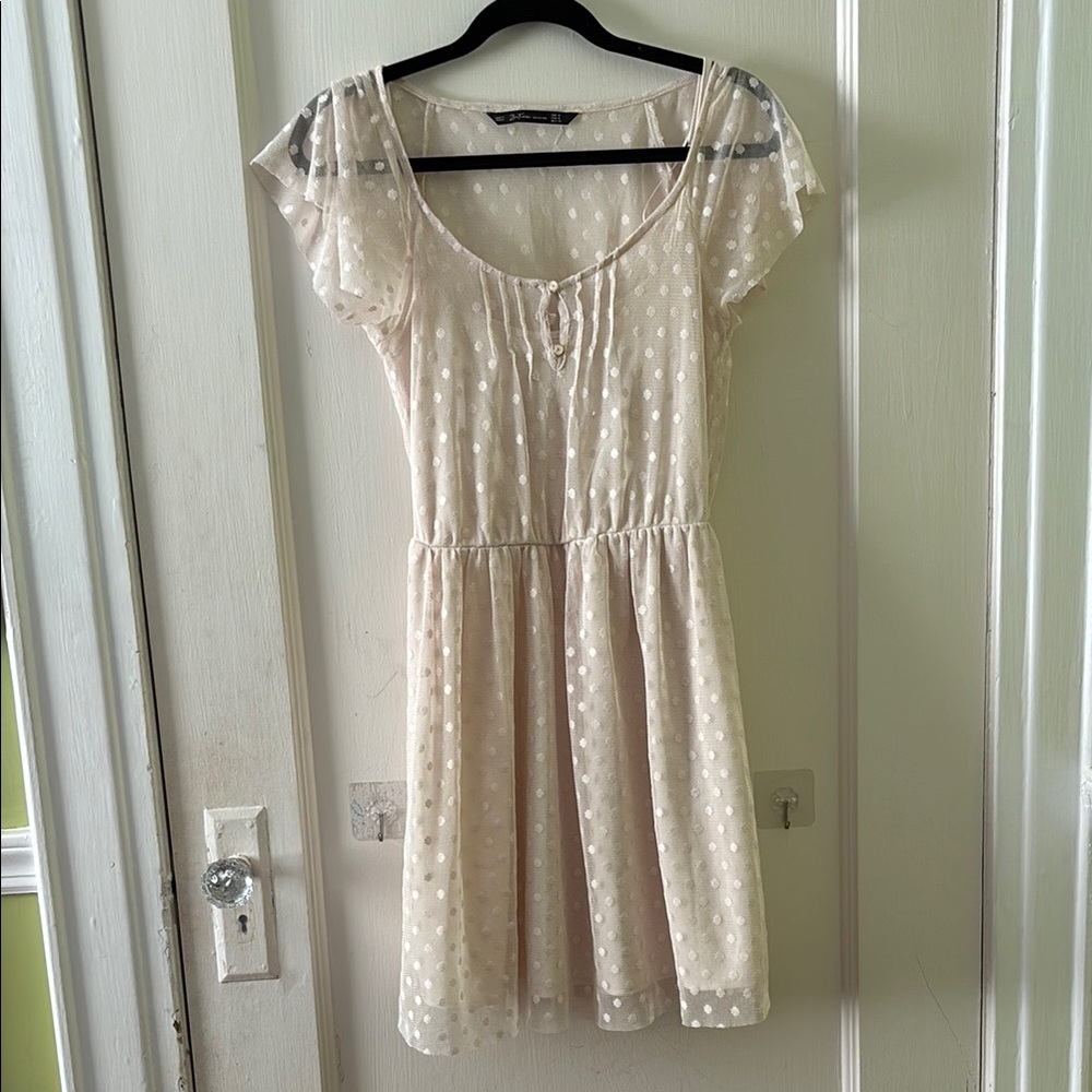 Zara Cream Smocked Mini Dress with Flutter Sleeves